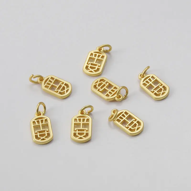 18K Sand Matte Gold Plated Hollow Ping Xi Character 7*9mm Charm DIY Bracelet Necklace Jewelry Findings