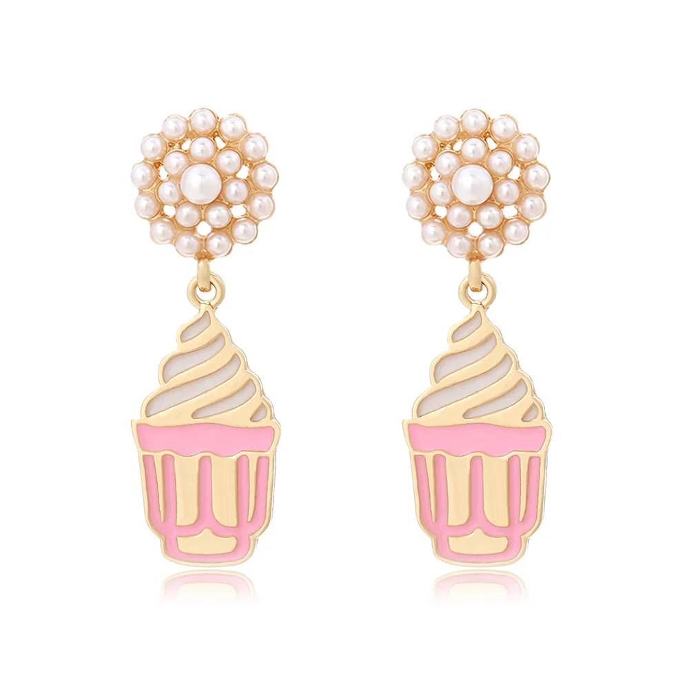 Fresh vacation style alloy dripping oil colored ice cream stud earrings cute pearl cold drink earrings female