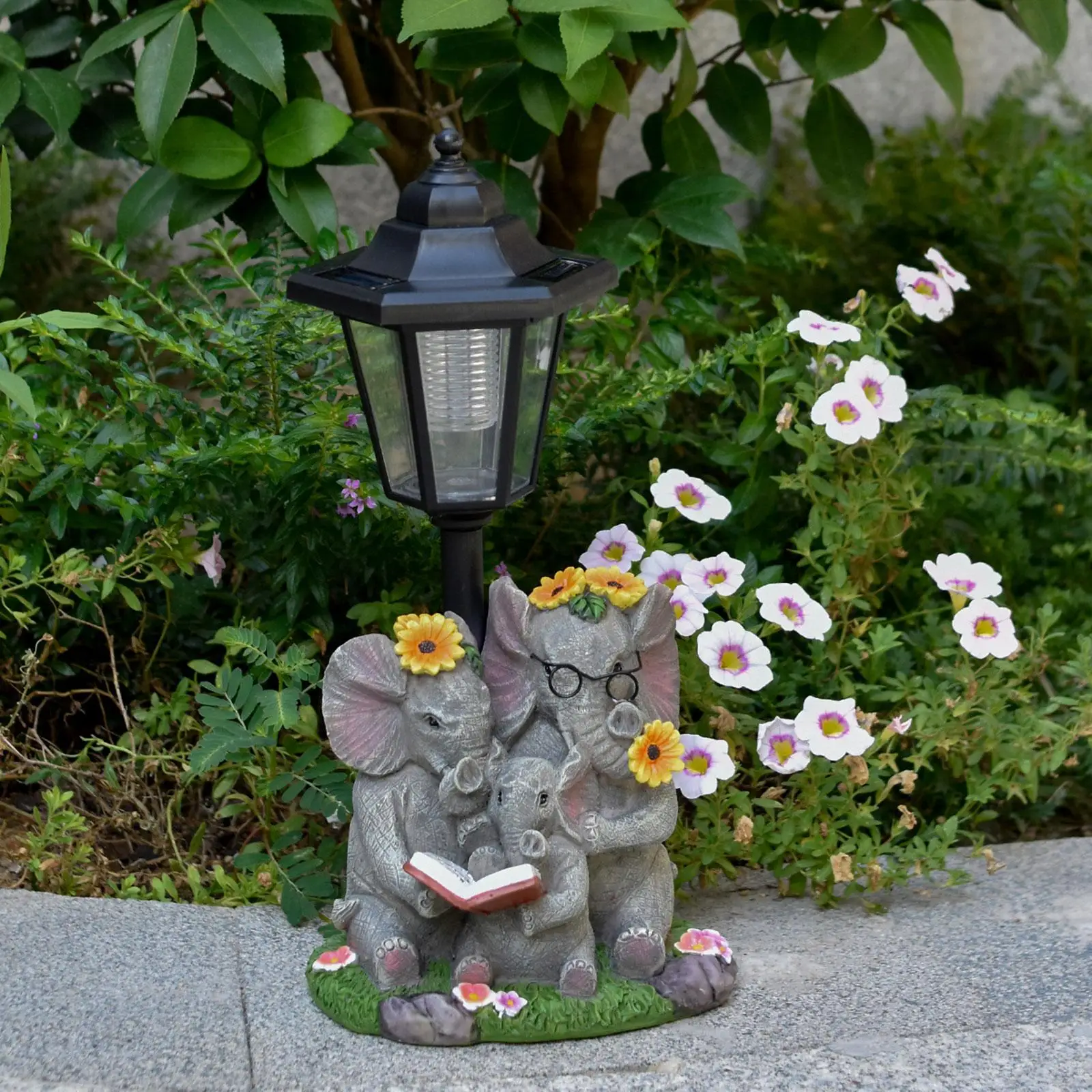 Elephant Garden Statue with Solar Lights Gift Ornament for Outside Lawn Yard