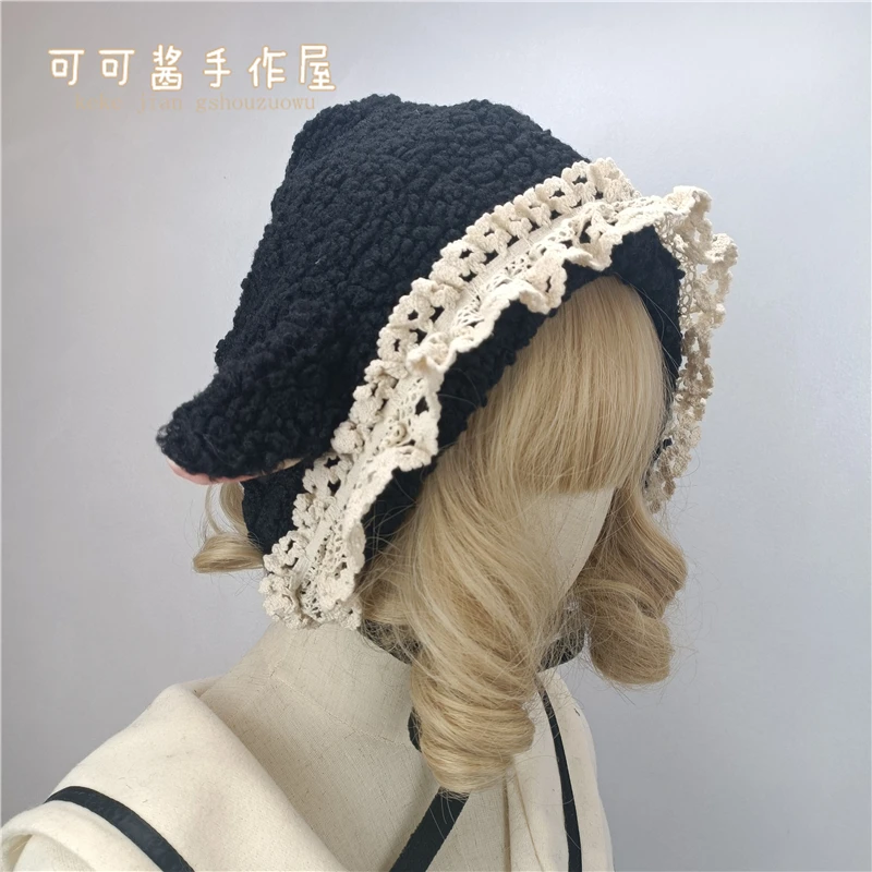 Lamb Ears Earmuffs Hat Japanese Cute Lace Ushanka Lolita All-Match Plush Winter Warm Hat