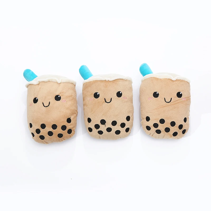 Dog plush toy cute milk tea shape bite resistant teeth interactive play pet supplies