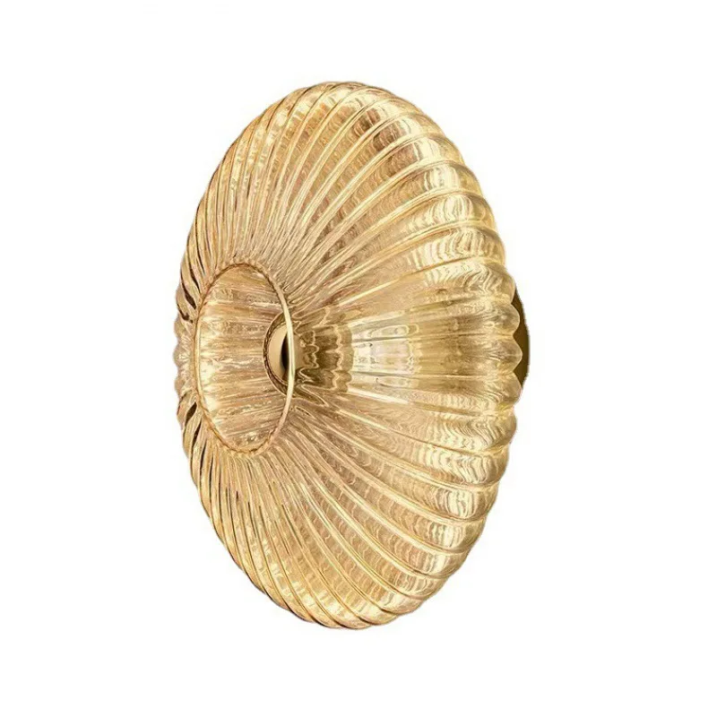 Vintage Sunburst Ribbed Glass Wall Sconce Modern Brass Wall Light French Retro Fluted Glass Wall Lamp for Bedroom Hallway Vanity