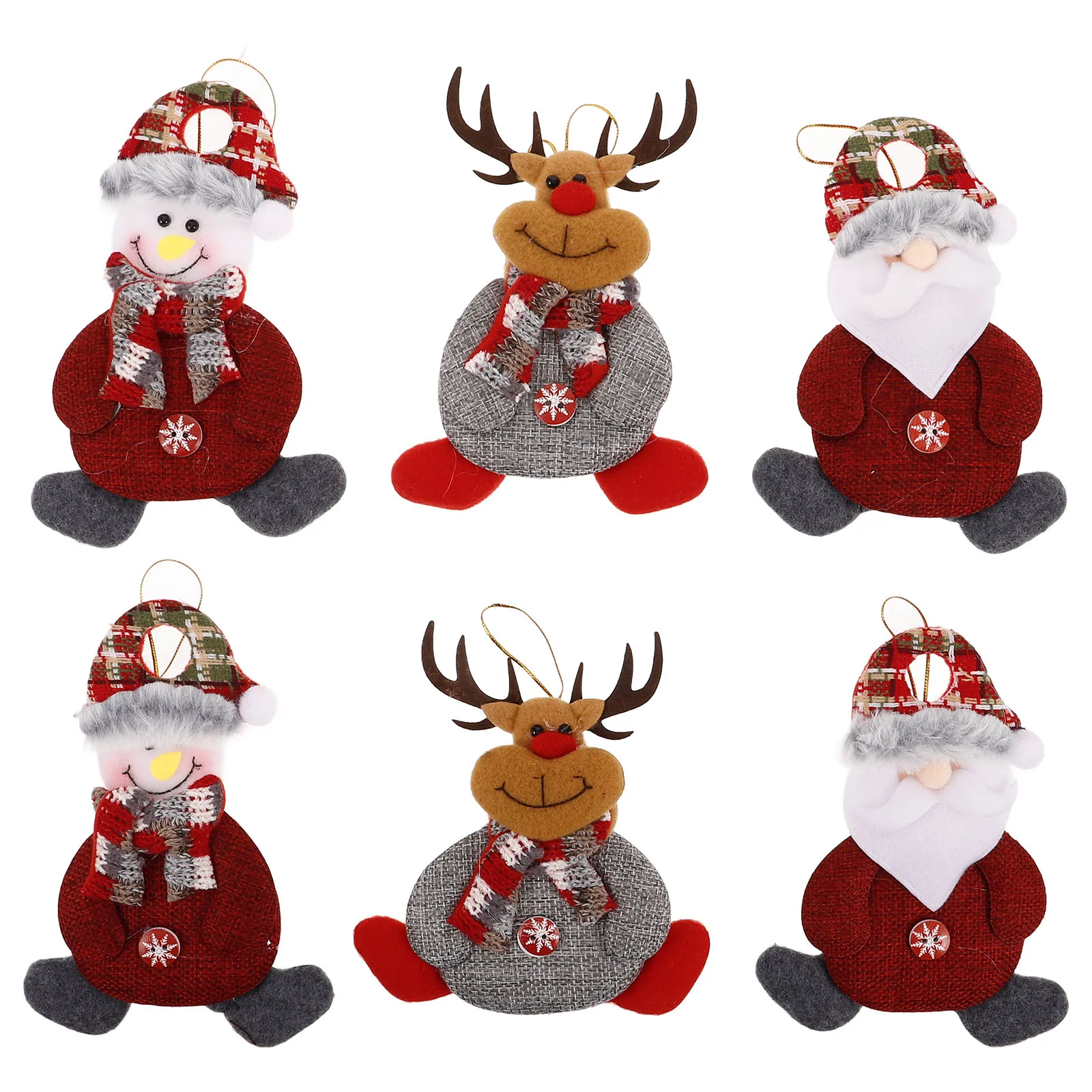 

6 Pcs Car Pendant Decoration Hanging Snowflake Deer Snowman Ornaments Fabric Christmas Tree Party Supplies Holiday Decor