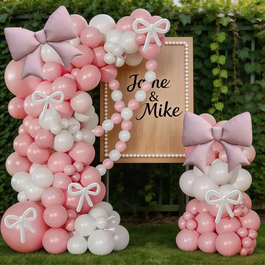 111Pcs Pink Bow Balloon Garland Arch Set,,  Weddings, Bridal Showers, Gender Reveal Parties, and Anniversaries