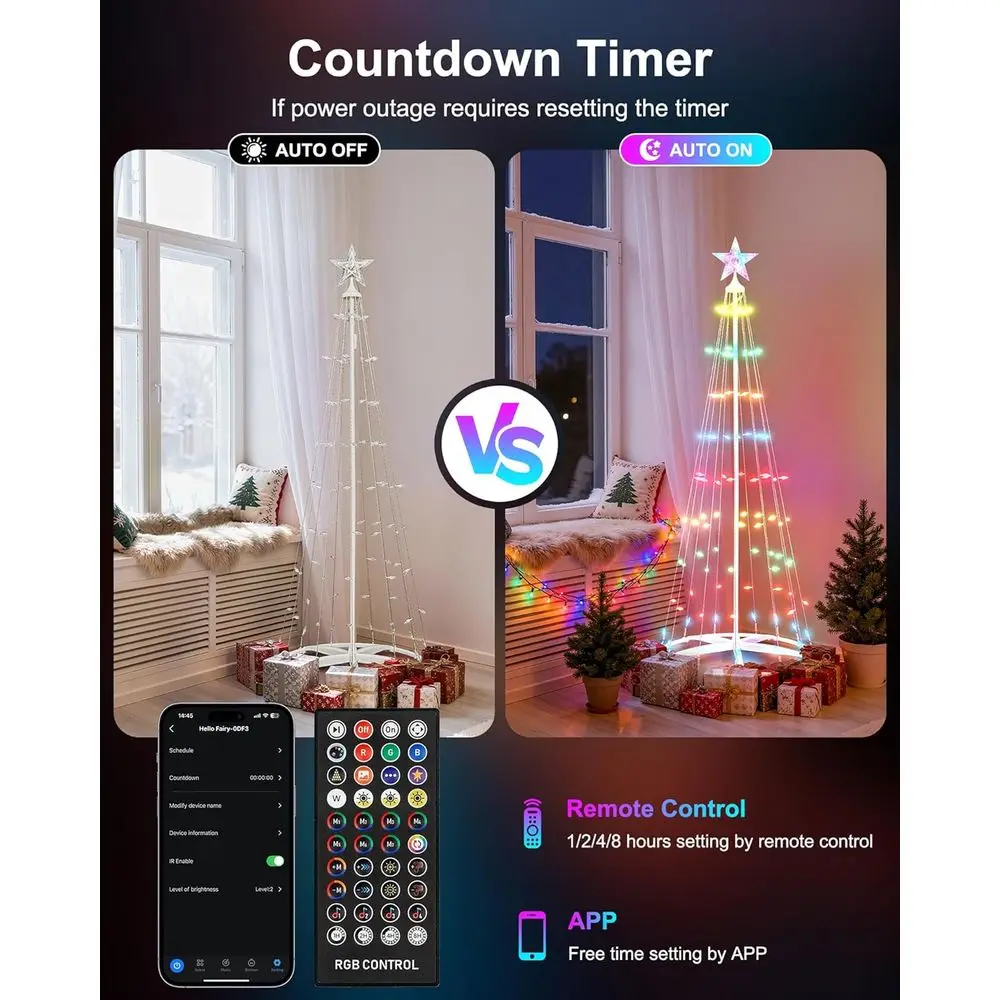 شجرة عيد الميلاد الذكية بطول 8 أقدام مع 154 مصباح LED متزامنة، ومزامنة النجوم، ومزامنة الموسيقى، والتطبيق/التحكم عن بعد، ومؤقت، ومقاومة للماء للداخل #3