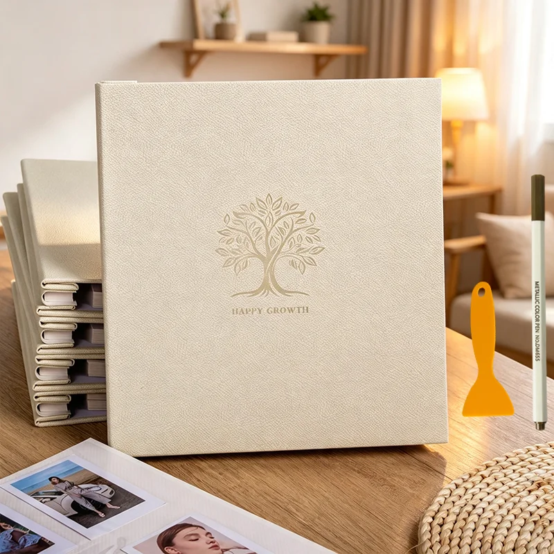 12‑Inch PU Leather DIY Scrapbook, 20 Thickened Inner Pages (40 Self‑Adhesive). Pen & Scraper for Weddings & Bridal Gifts.