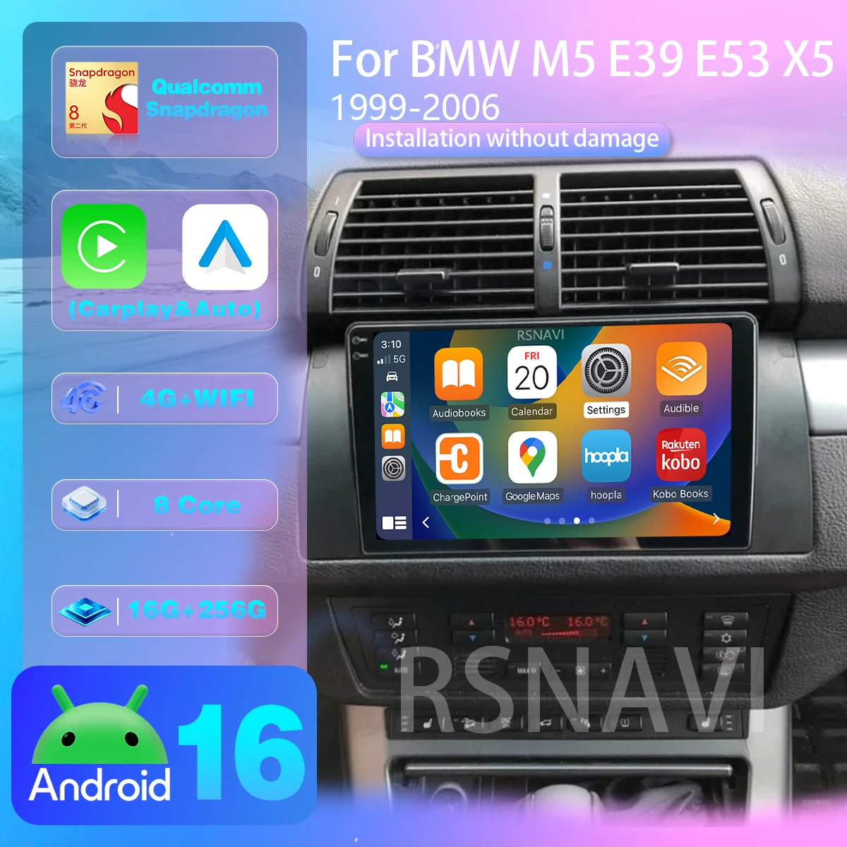 Android 16 Multimedia For Bayerische Motoren Werke BMW 5 7 Series X5 E53 E38 E39 M5 1999 - 2006 Navigation GPS Carplay Auto 4G