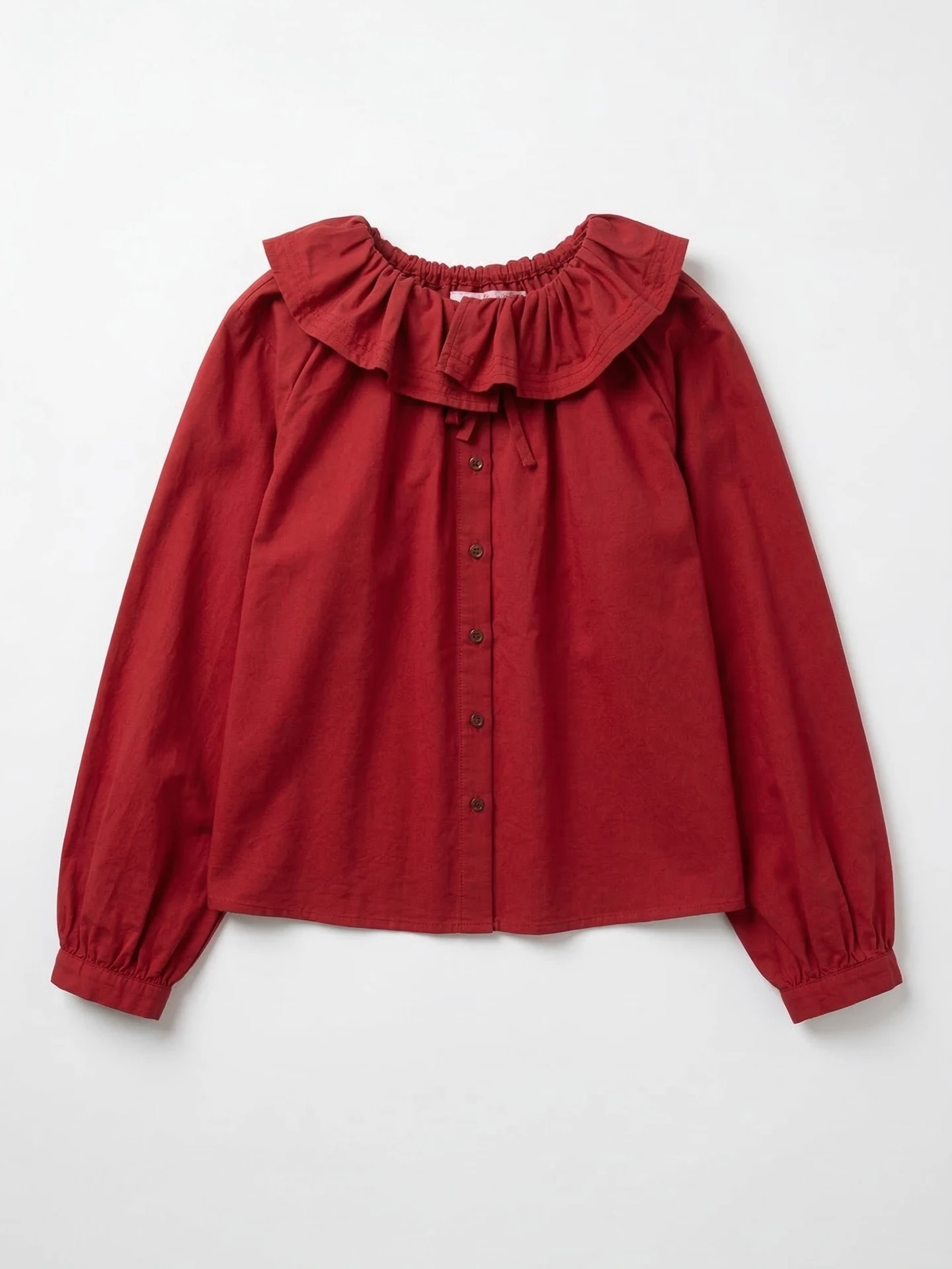 

Wine red lotus leaf collar cotton shirt imakokoni 2026 spring Japanese loose and casual outer top for women 265392