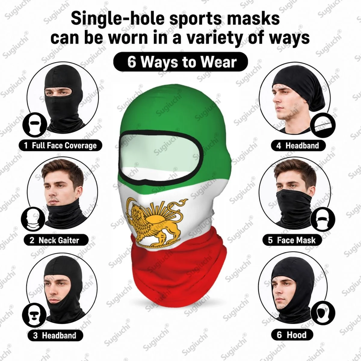 Iran Persia Lion Cycling Balaclava Full Face Ski Cover sun protective scarf Windproof Breathable Anti-UV Motorcycle Helmet Liner view 3