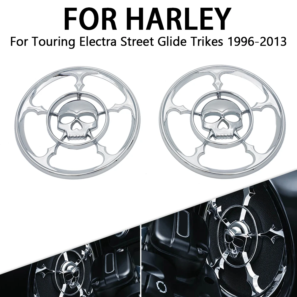 

Motorcycle 4.5'' Skull Speaker Grill Cover Trim Widow Speaker Case For Harley Touring Electra Glide Street Glide Trikes 1996 -13