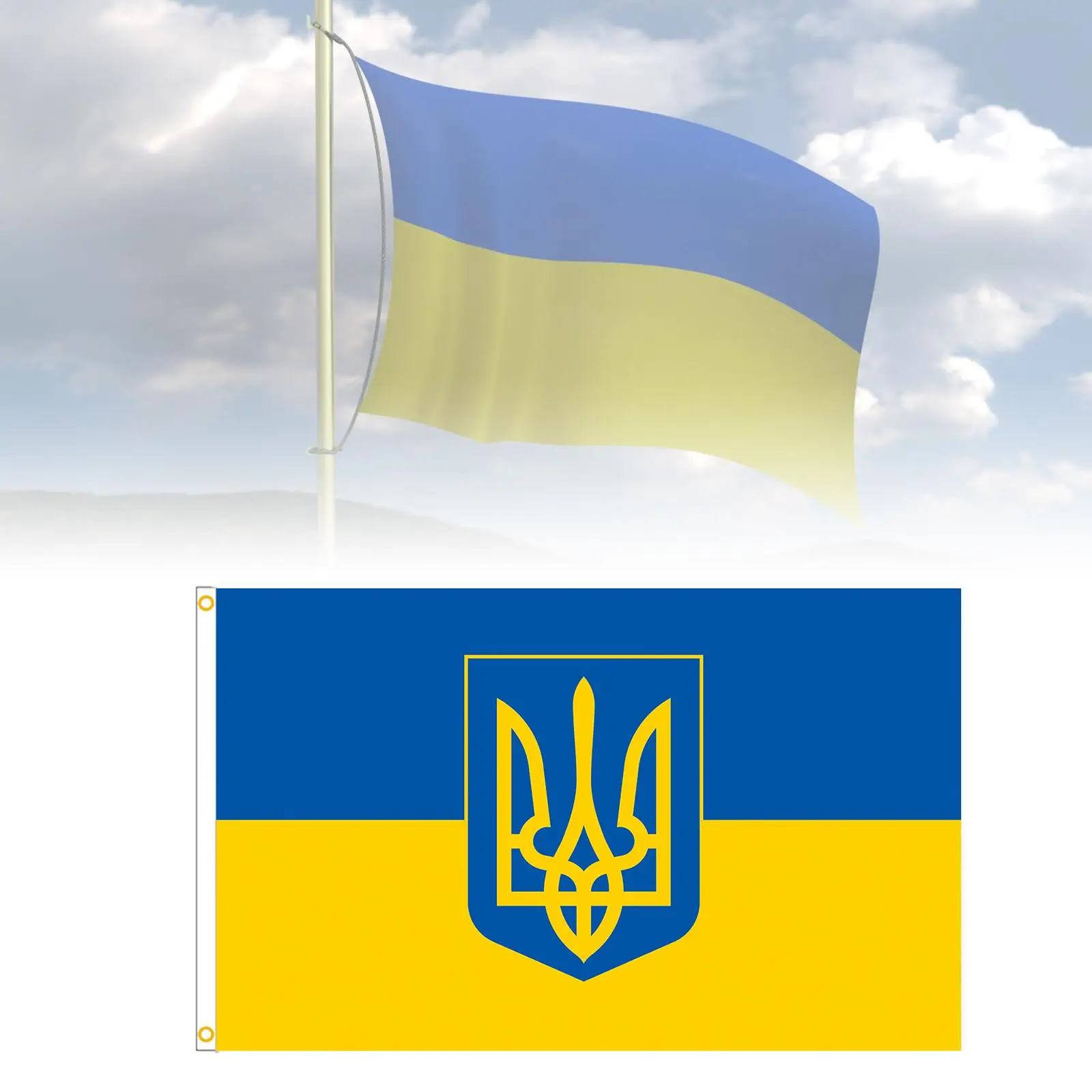 Ukraine Flag Polyester 3x5 Double Stitched National Banner Flag with Grommets for Parade Sports and Wall Decor