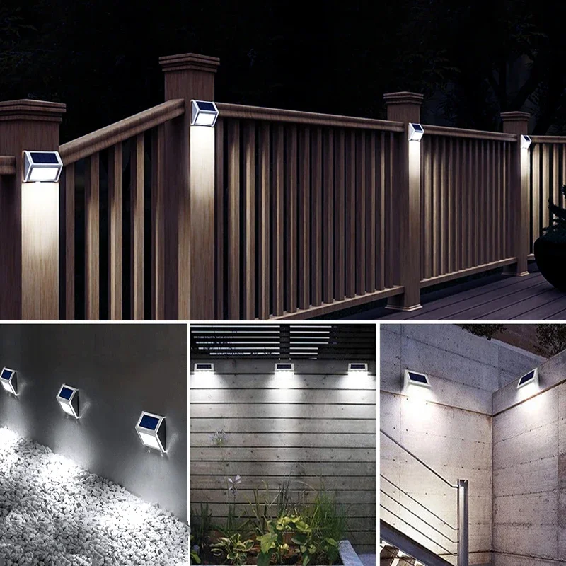 أضواء السياج في الهواء الطلق 6LED تعمل بالطاقة الشمسية مصابيح للأرضيات مقاوم للماء الفولاذ المقاوم للصدأ مصابيح الحائط الأمن لخطوة الممشى حديقة الفناء #5