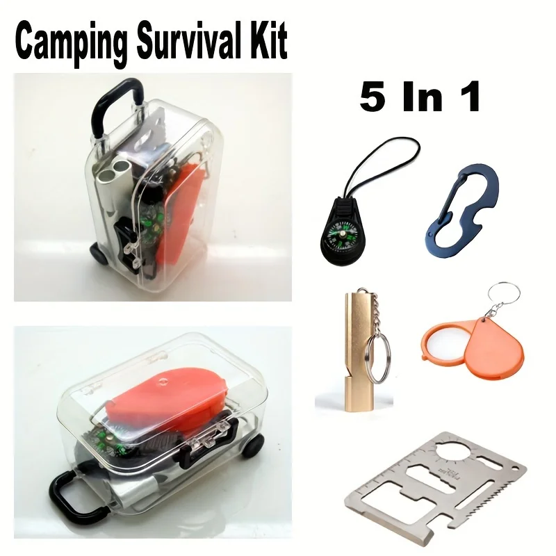 The outdoor camping tool set comes with a built-in five piece outdoor survival tool travel equipment package