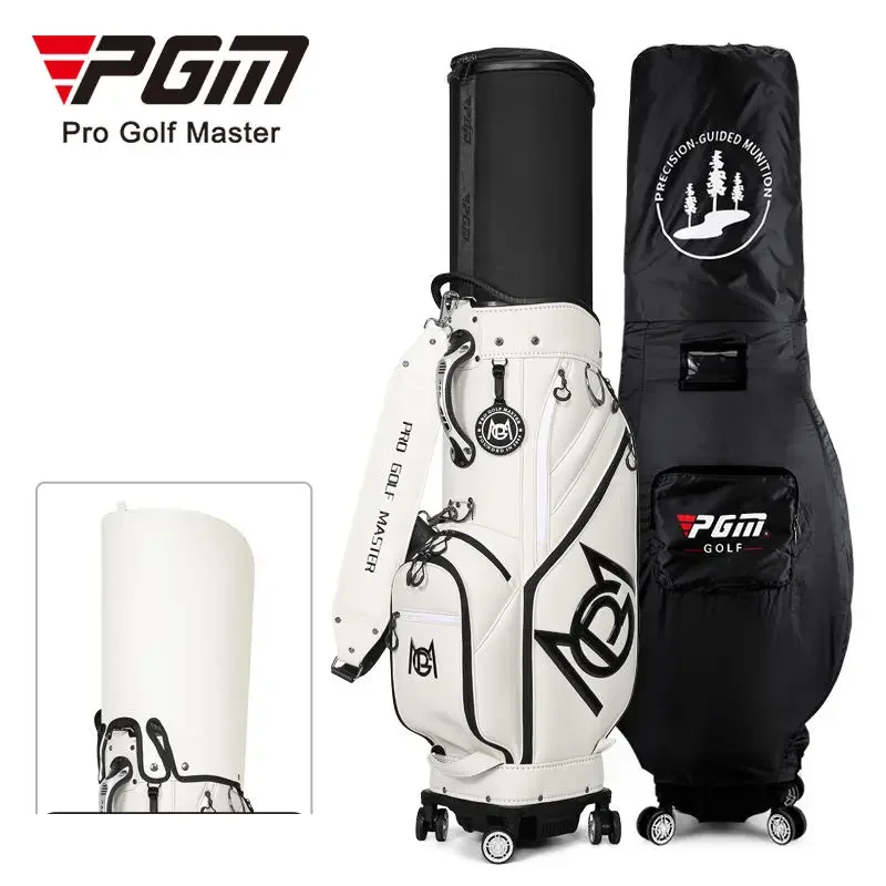 PGM Golf Bag Men Women Hard Shell Telescopic Four Wheel Flat Push Air Cargo Inverted Club Soft Leather QB153