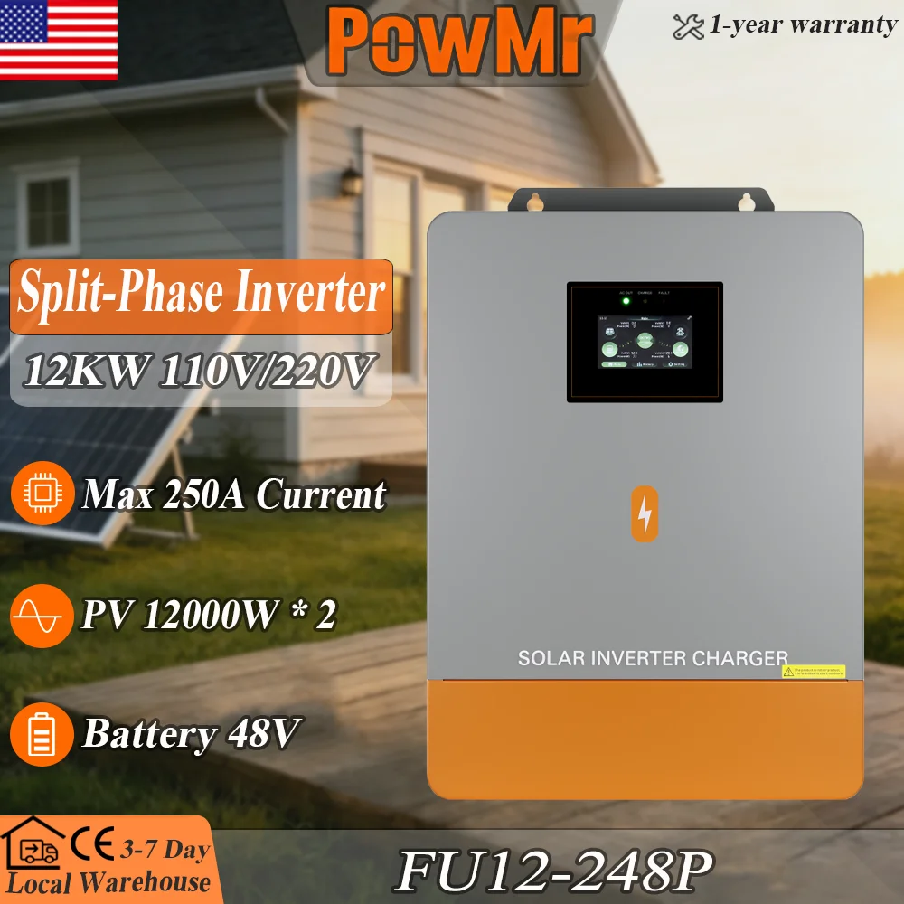 PowMr 12kW 120V/240V Split-Phase Off-Grid Inverter Built-in Dual MPPT 500V PV Input 160A Charging BMS Up to 6-Unit Parallel Zero Export C, Compatible with LiFePO4/Lead-Acid