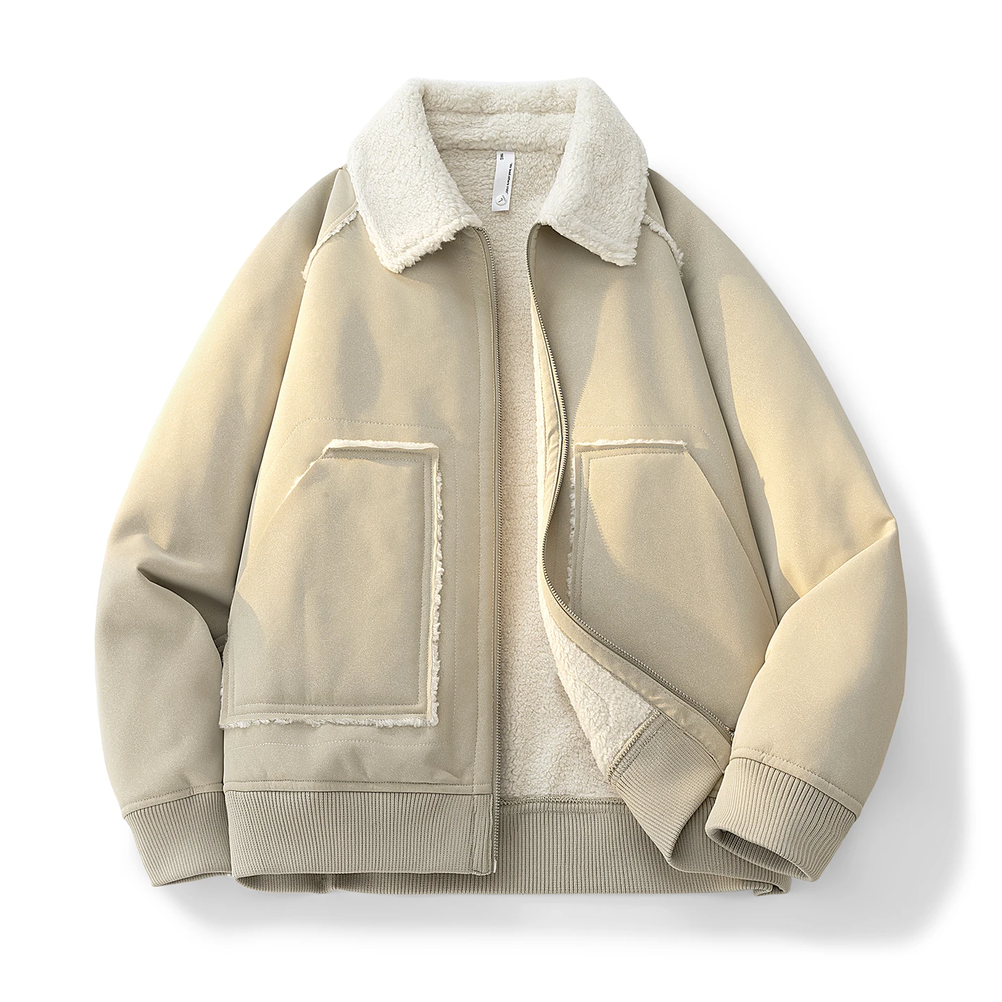 

Lamb Velvet Workwear Jaet Winter Design Stand Collar Warm Casual Outerwear Loose Fit Polyester Fabric Long Sve Zipper Cl...