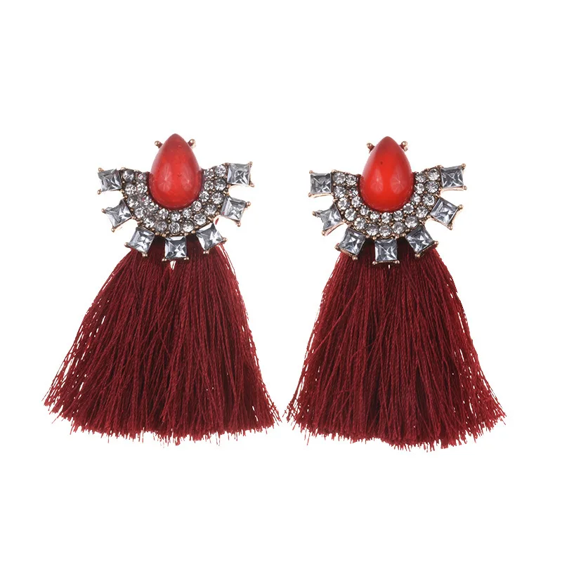 New earrings, bohemian fringed diamond earrings, short 5-color, cross-border accessories.