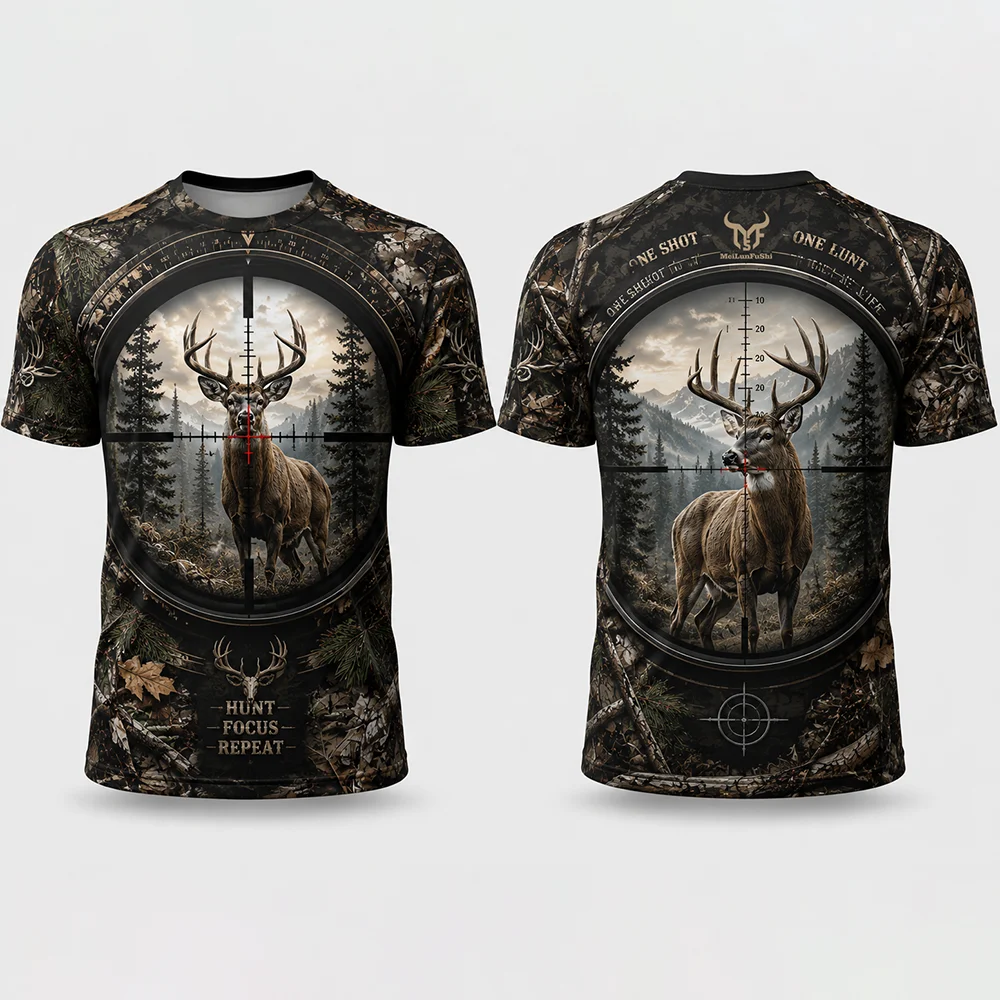 เสื้อยืดผู้ชายลายพิมพ์ 3D กวาง - Hunting And Camping In Forest บทวิจารณ์และราคา