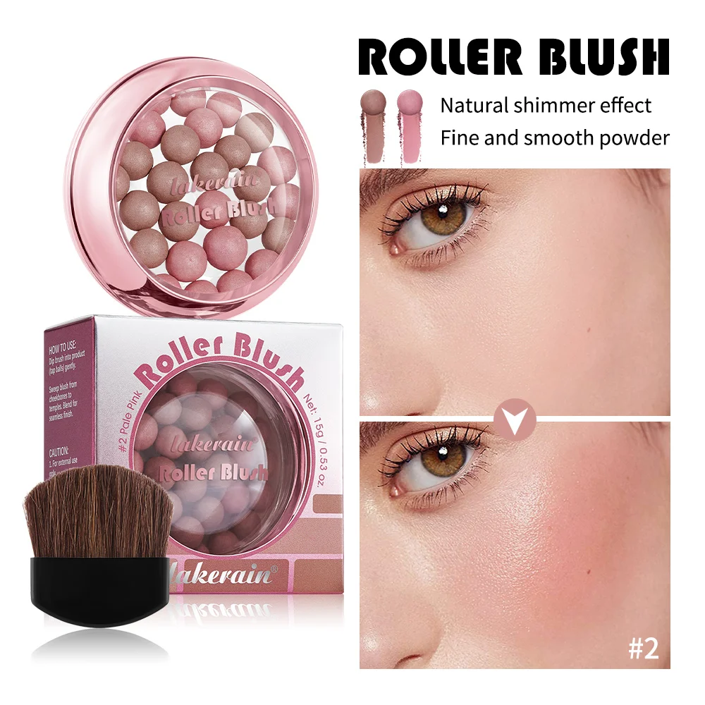 Spherical Roller Blush With Brush Natural Makeup Long Lasting Pearlescent Cosmetics For Women Face Contour Blusher