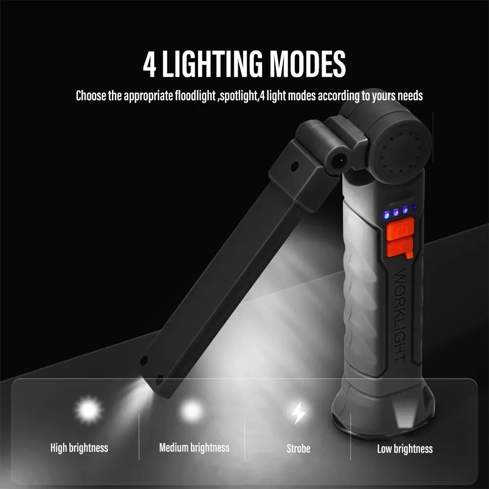 Rechargeable LED Work Light Camping Flashlight Rotatable Head with 4 Lighting Modes With Magnet Waterproof Emergency Lighting