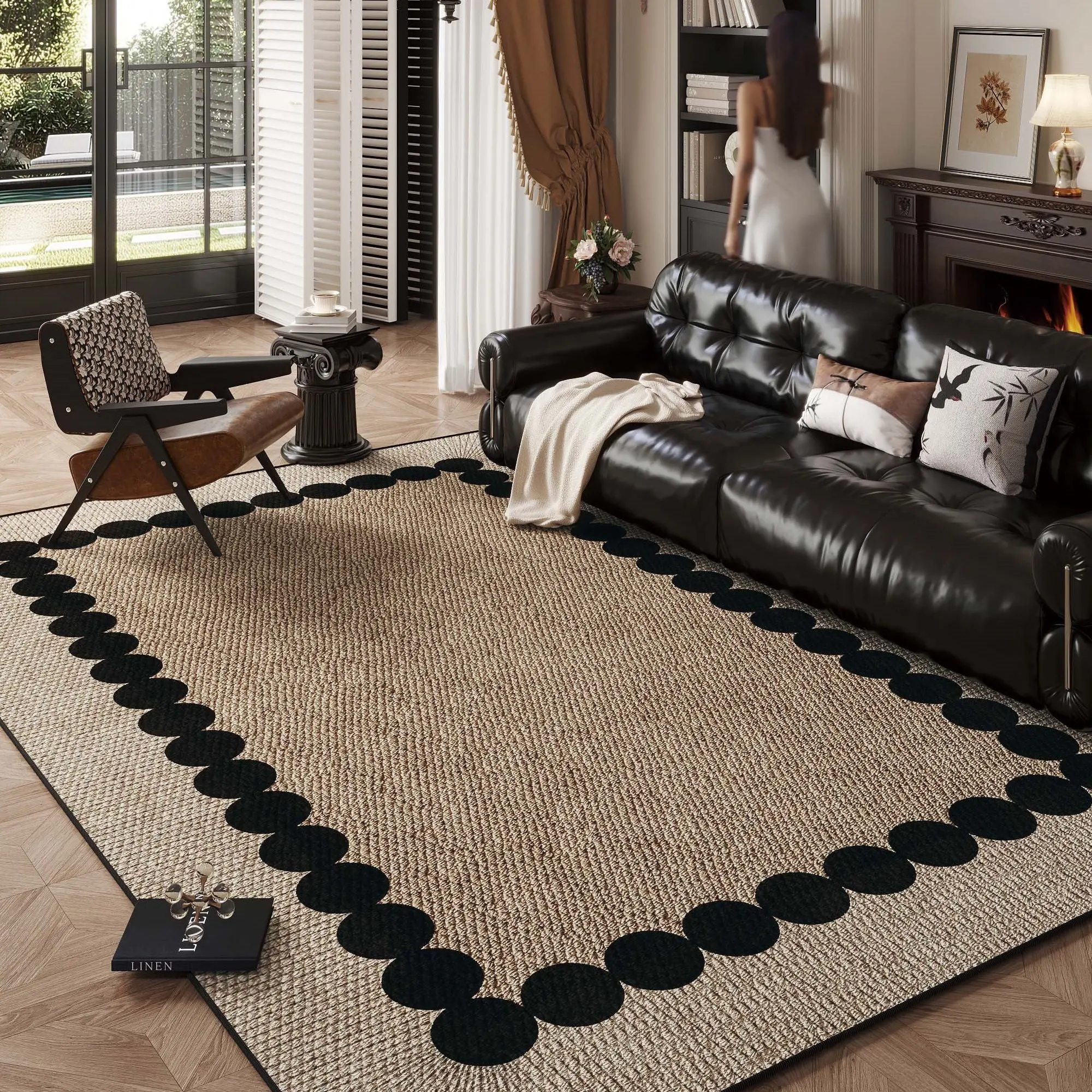 2025 new living room carpet French retro light luxury high-end sofa coffee table blanket American dirt-resistant floor mat