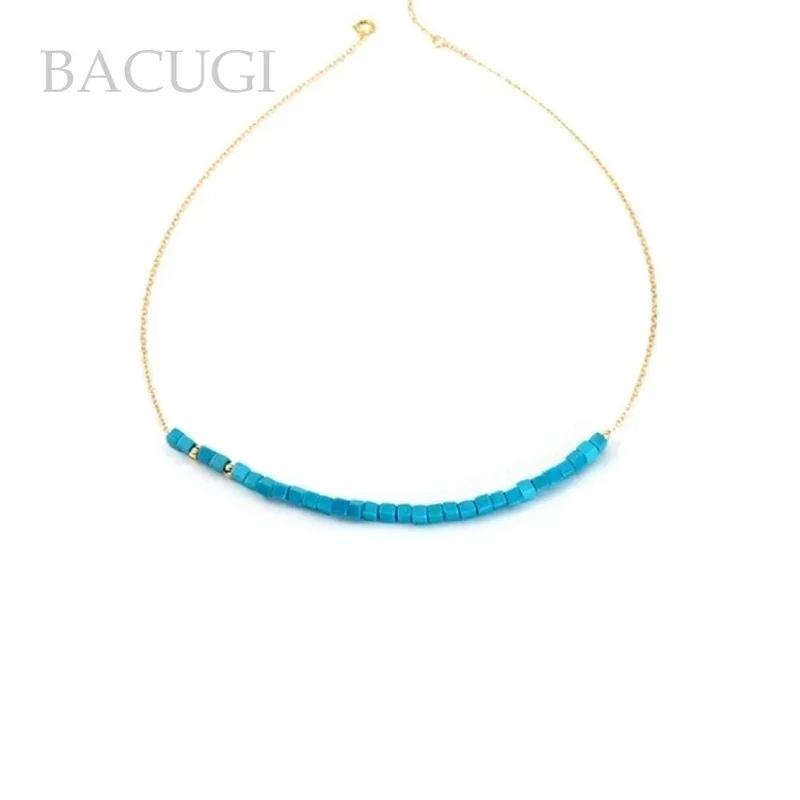 قلادة فيروزية جديدة لعام 2026 مرصعة بالأحجار الطبيعية مطرزة بالذهب عيار 14 قيراط للنساء #2