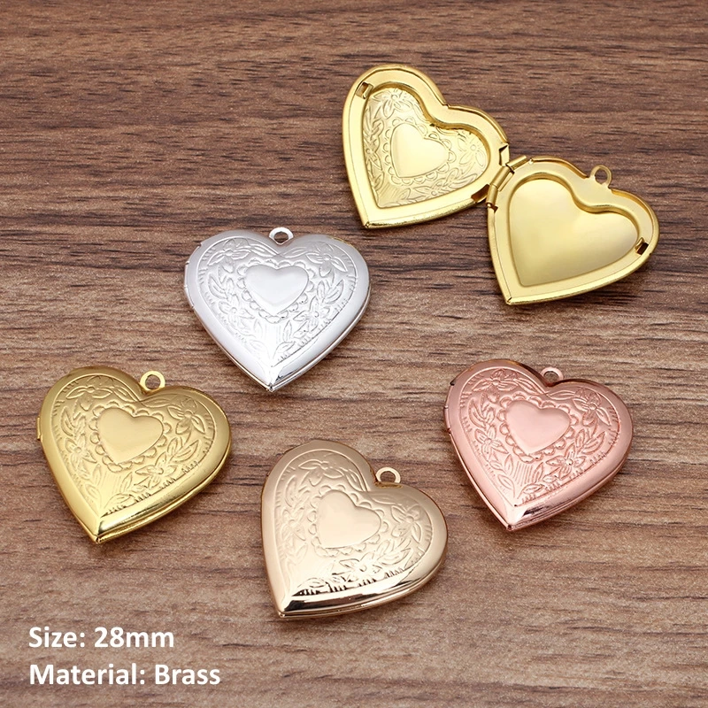 BoYuTe (10 Pieces/Lot) 28MM Brass Heart Floating Locket Pendant Materials Factory Supply Photo Locket Jewelry Accessories