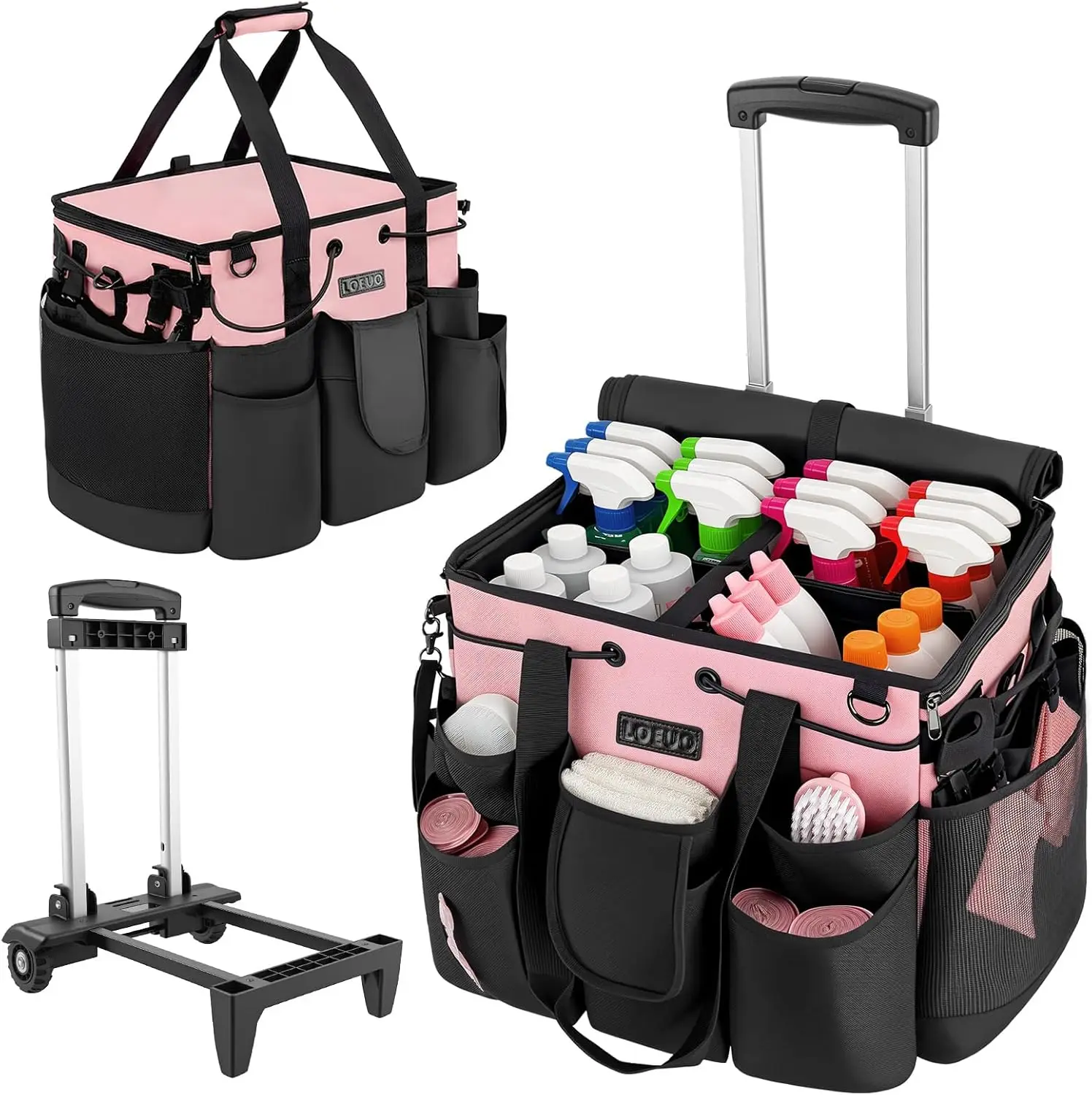 

Large Rolling Cleaning Caddy with Wheels for Supplies Organizer, Portable Cart for Home Office Car Use