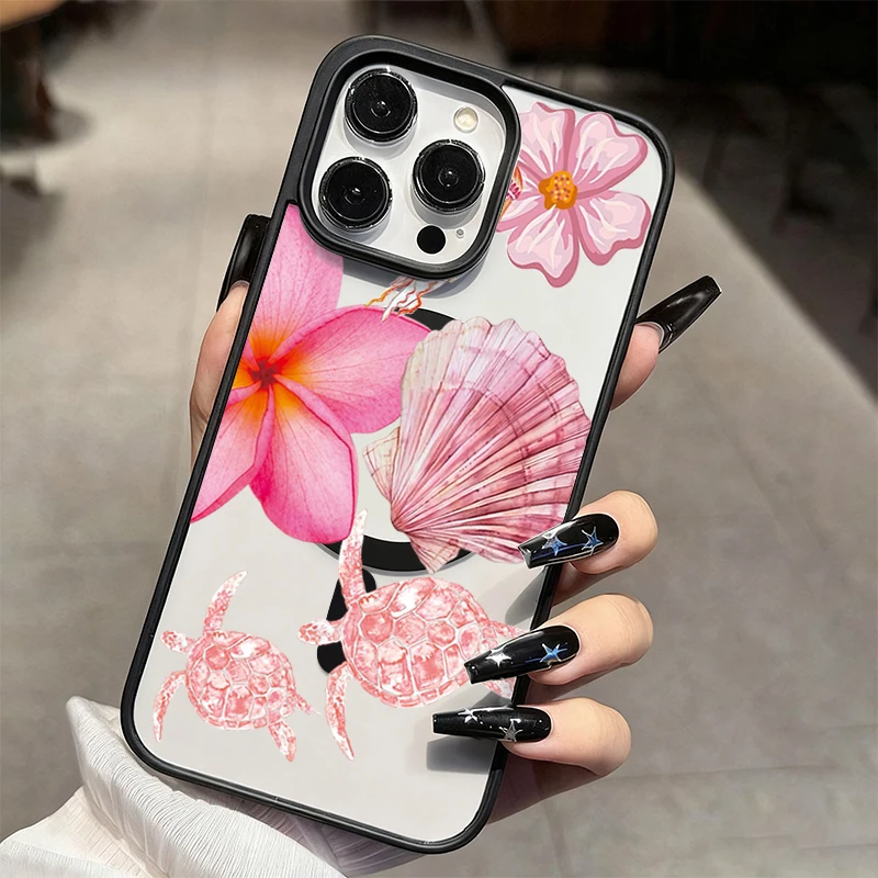 Muschelschildkröten-Lilienblumen Transparente Handyhülle für iPhone 17 16 15 11 14 13 12 Pro Max Plus Hüllen 17Air Silikon Magnetische Abdeckung – Detail 7