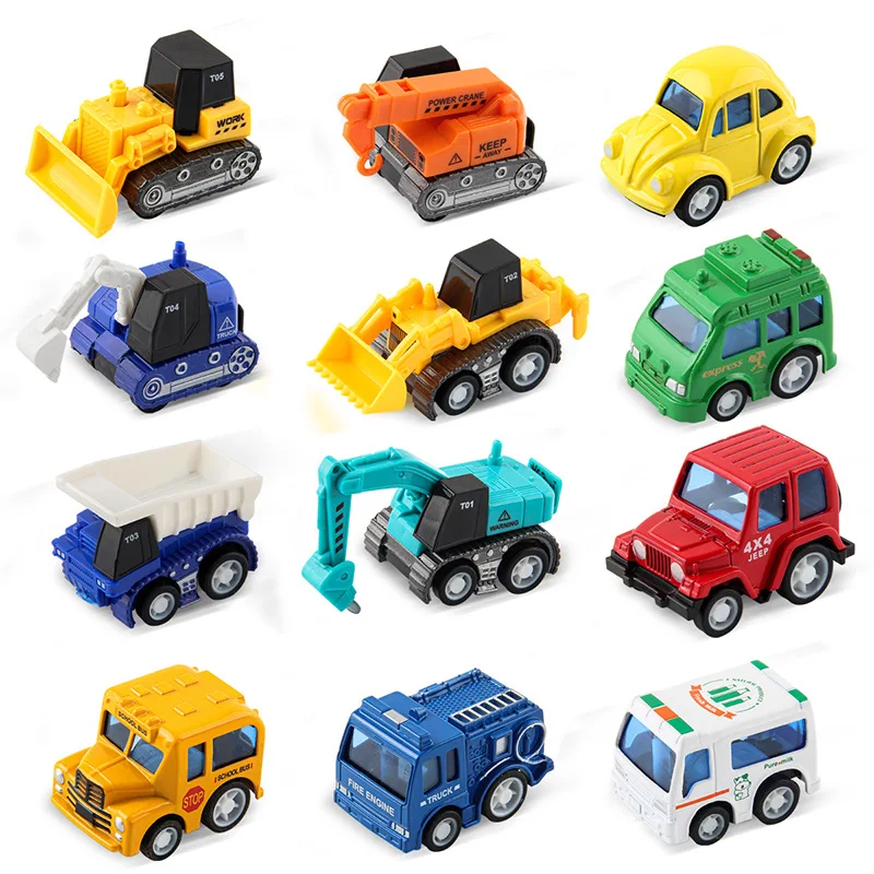 Hot Kids Alloy Pull Back Egg Car Fun Mini Engineering Car Transport Fleet Series Children's Interactive Toy Car Birthday Gifts