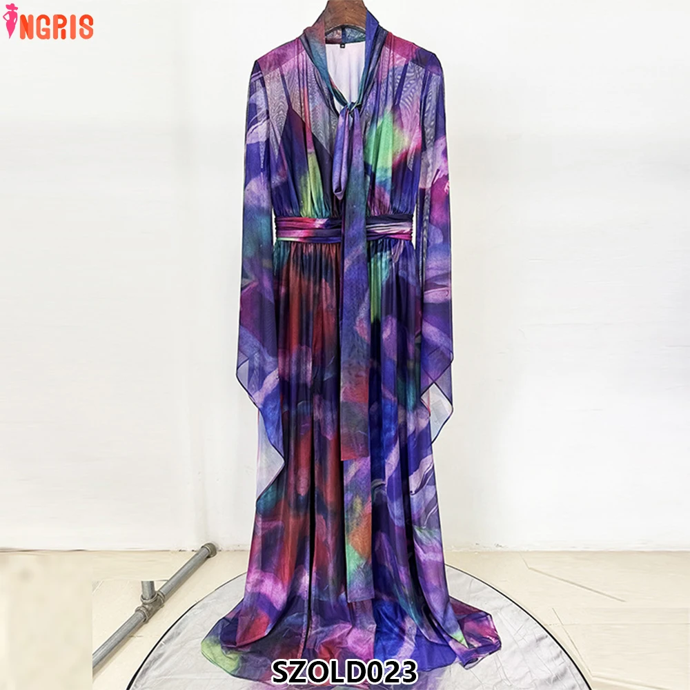 

New Colorful Printed Floral Long Casual Dress Long Sleeve Elegant Ruffle Dress-SZOLD023