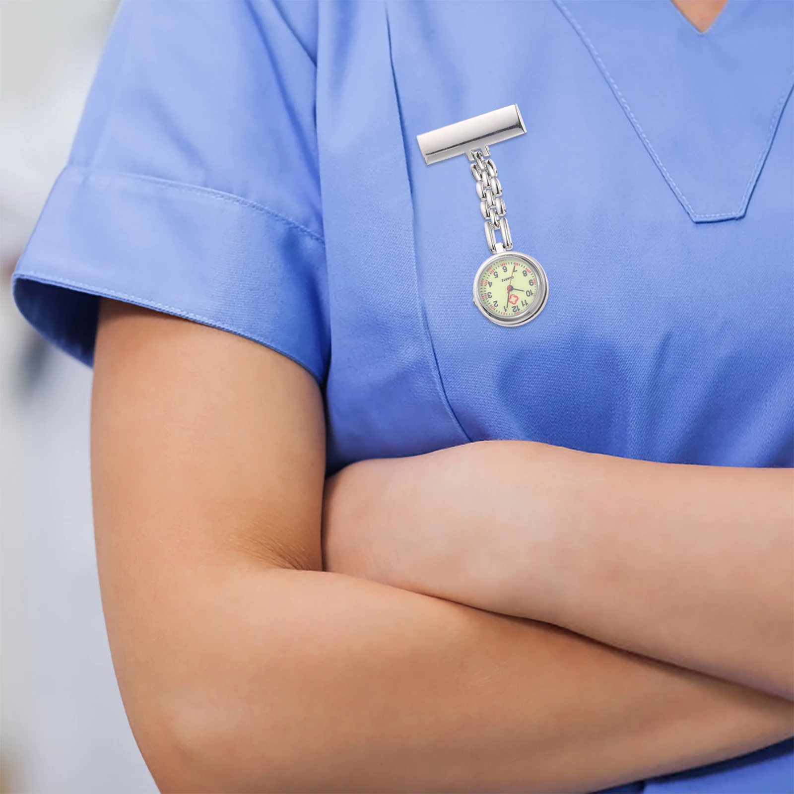 

Luminous Pocket Quartz Nurse Clip-on Brooch Silver Hanging Women Lightweight Accurate Luminous Watch Timing Practical