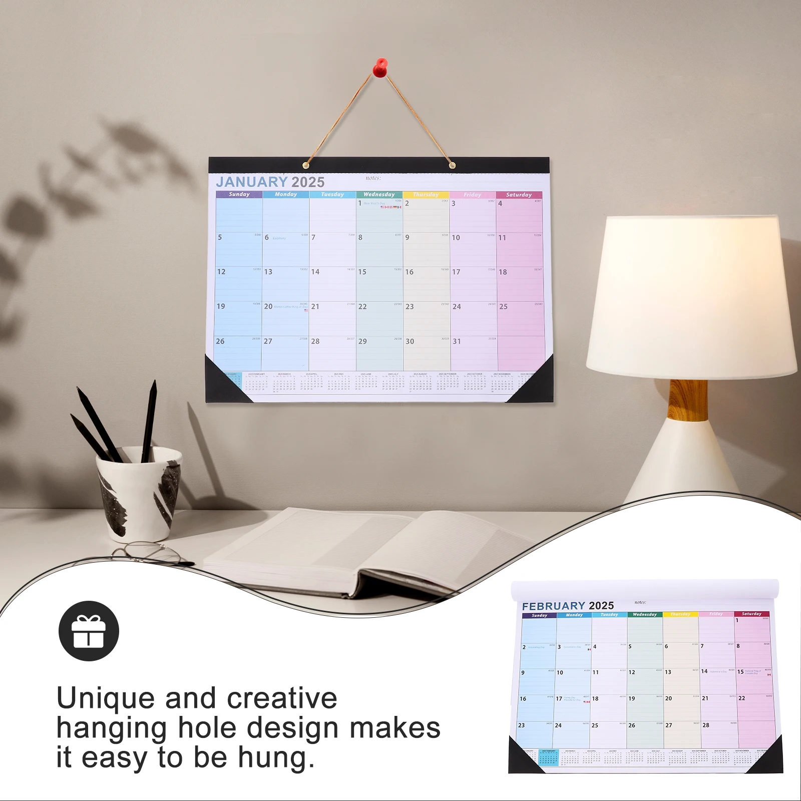 

English Hanging Wall Calendar 2025-2026 Household Monthly Noting Daily Use Sturdy Office Room Home Supply Hanging Calendar
