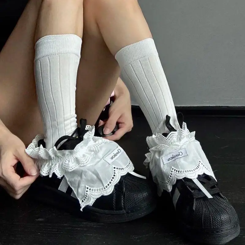 Ins Home Warm Footwear Ballet Style Socks Cuffs Korean Blogger Style White Lace Butterfly Knot Tied Band Socks Women's