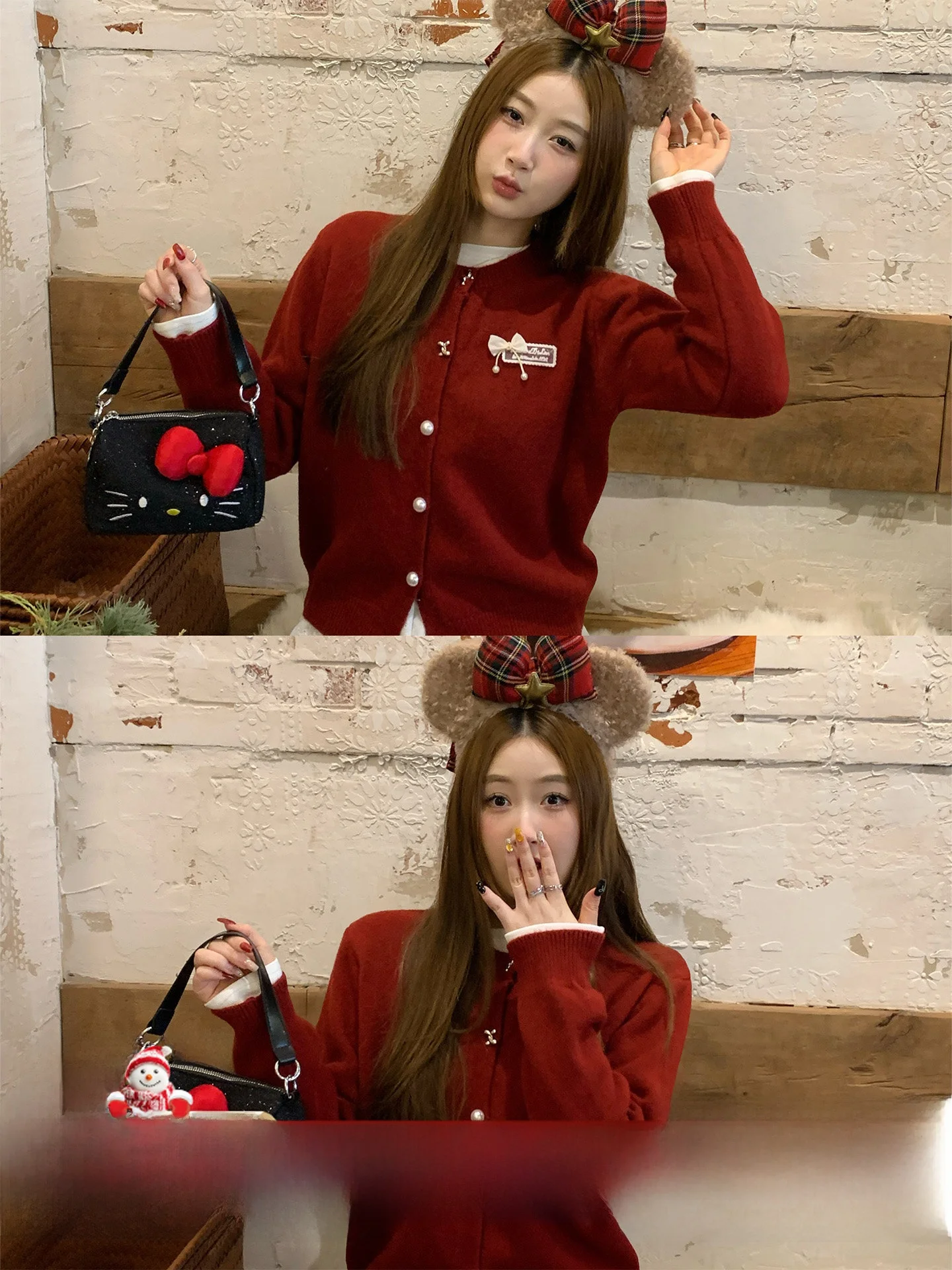 

Red Knitted Sweater Coat for Women Spring Autumn New Year's Outfit Loose Fit Knot Long Sve Warm Thermal Top