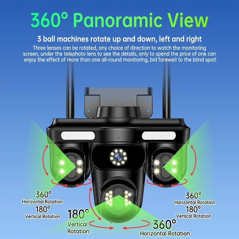Outdoor Surveillance Camera 360 PTZ 3 Lens Video Recorder Motion Detect Home Alarm Cctv Webcam Night Vision Wifi Security Camera