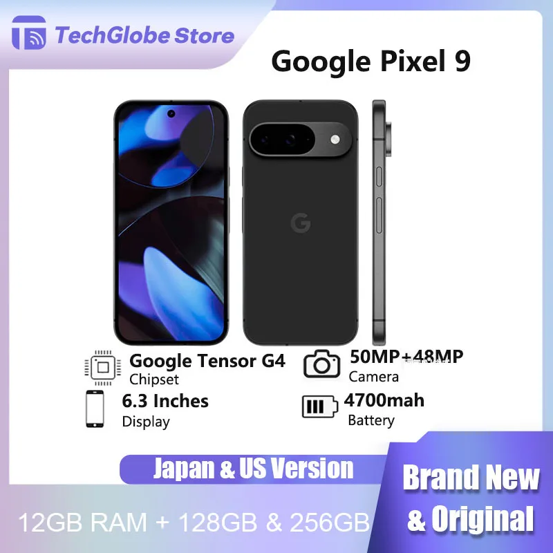 

New Original Google Pixel 9 Smartphone 128GB 256GB 5G Android Phones 6.3" Google Tensor G4 12GB RAM 50MP 48MP NFC Mobile Phones