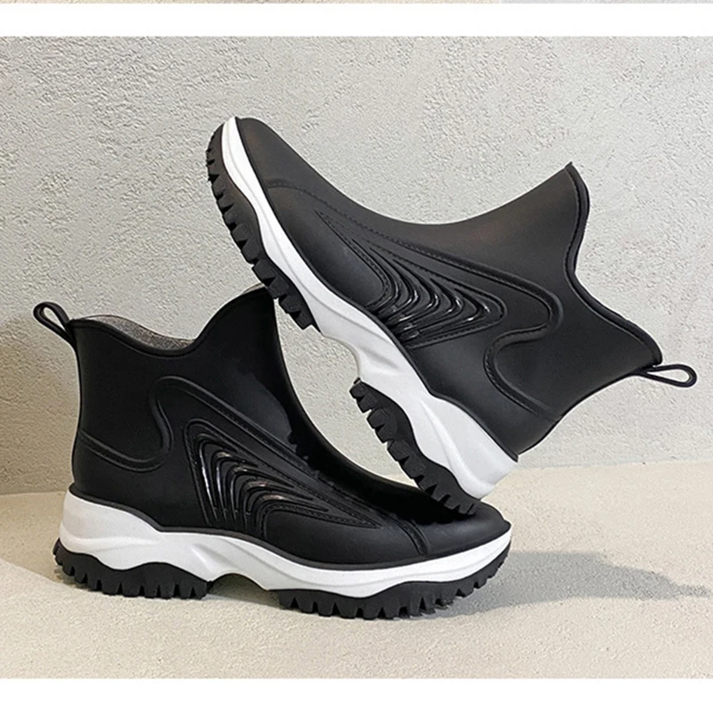 Thick Bottom Ankle Boots Women Waterproof Anti-slip Rain Shoes Ladies Fashion Slip On Short Boots Kitchen Outdoor Working Shoes