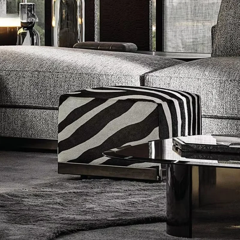 Italian Design Hotel Bedroom Villa Wood Frame Fabric Ottoman Creative zebra Print Living Room Shoe Change Stool Furniture