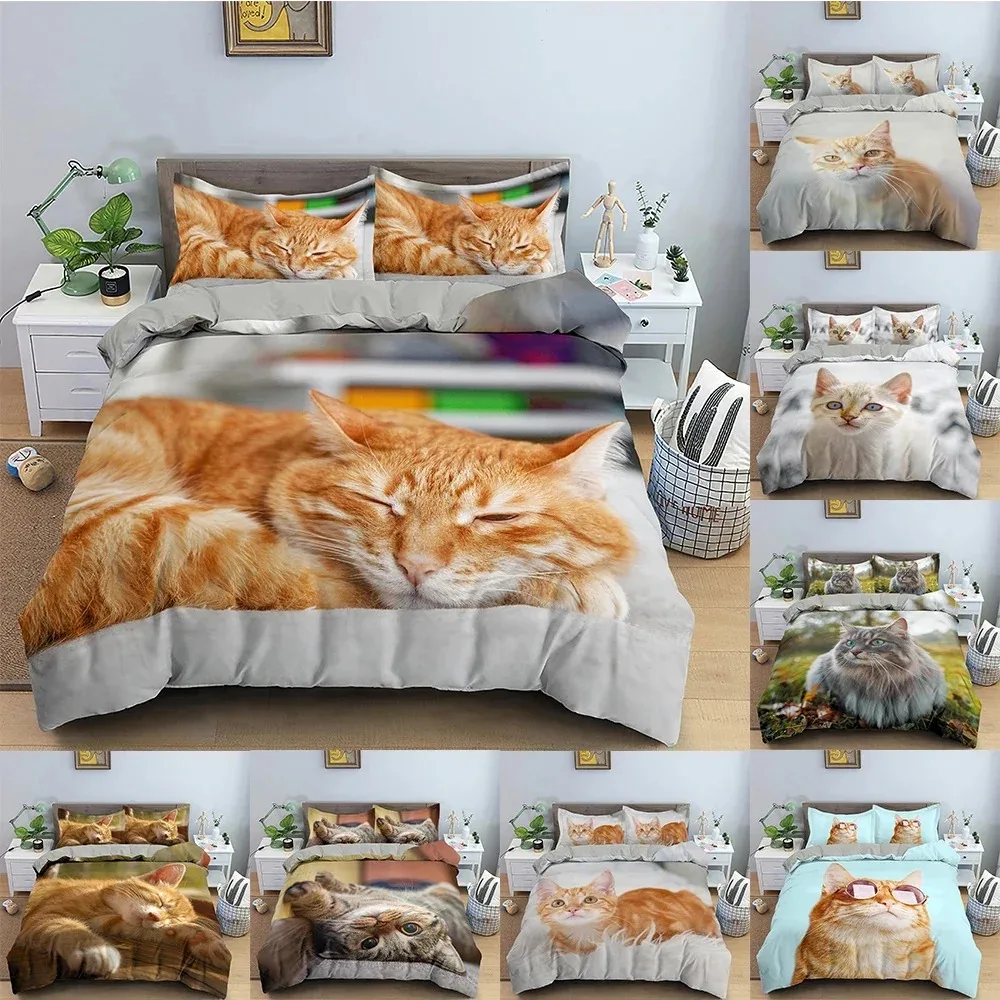 

Cat Duvet Cover Cute Animals Bedding Set Creative Pattern Comforter Covers With Pillowcase Single Double King Size Home Textile