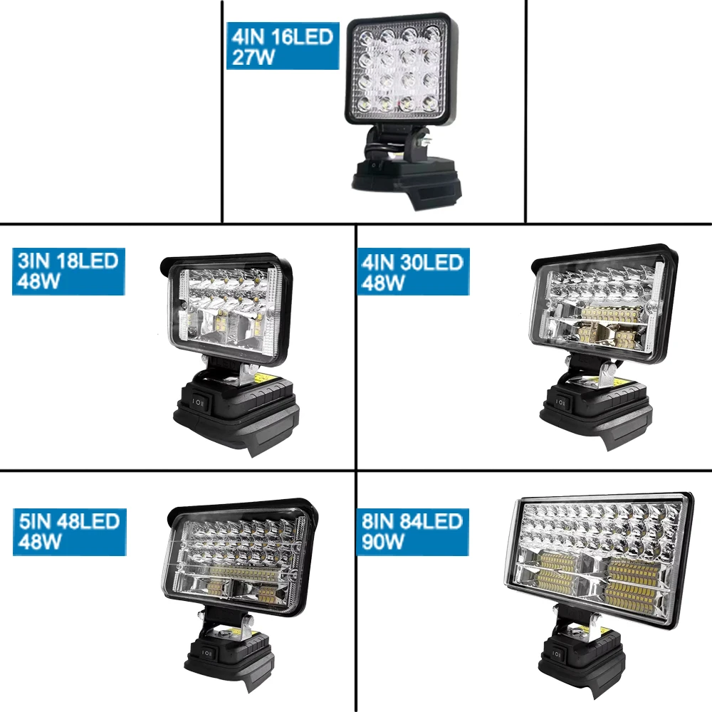 3/4/5/8Inch Led Light Portable Spotlights Cordless Outdoor Working Fishing Handheld Emergency Tools Light Fit Makita 18V Battery