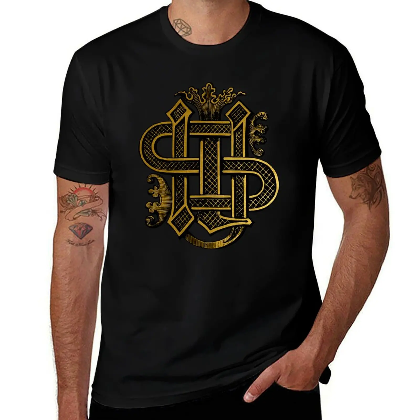 Christogram IHS Vintage Engraving T-Shirt Work Daily Short Sleeve Top T-Shirt