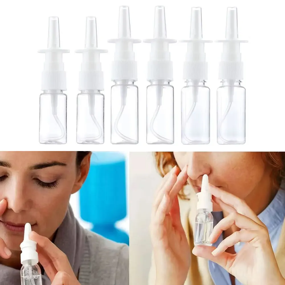 12pcs Refillable Liquid Direct Sprayer Bottle Nose Mist 10ml 15ml 20ml White Transparent Nasal Spray Pump Empty Plastic Bottles