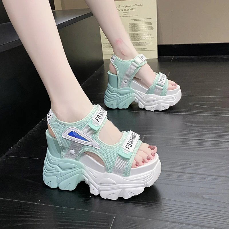 Fashion Summer Women Platform Sandals Wedges Thick Bottom Casual Mesh Shoes Woman 10.5CM High Heels Comfortable Sandals Sneakers