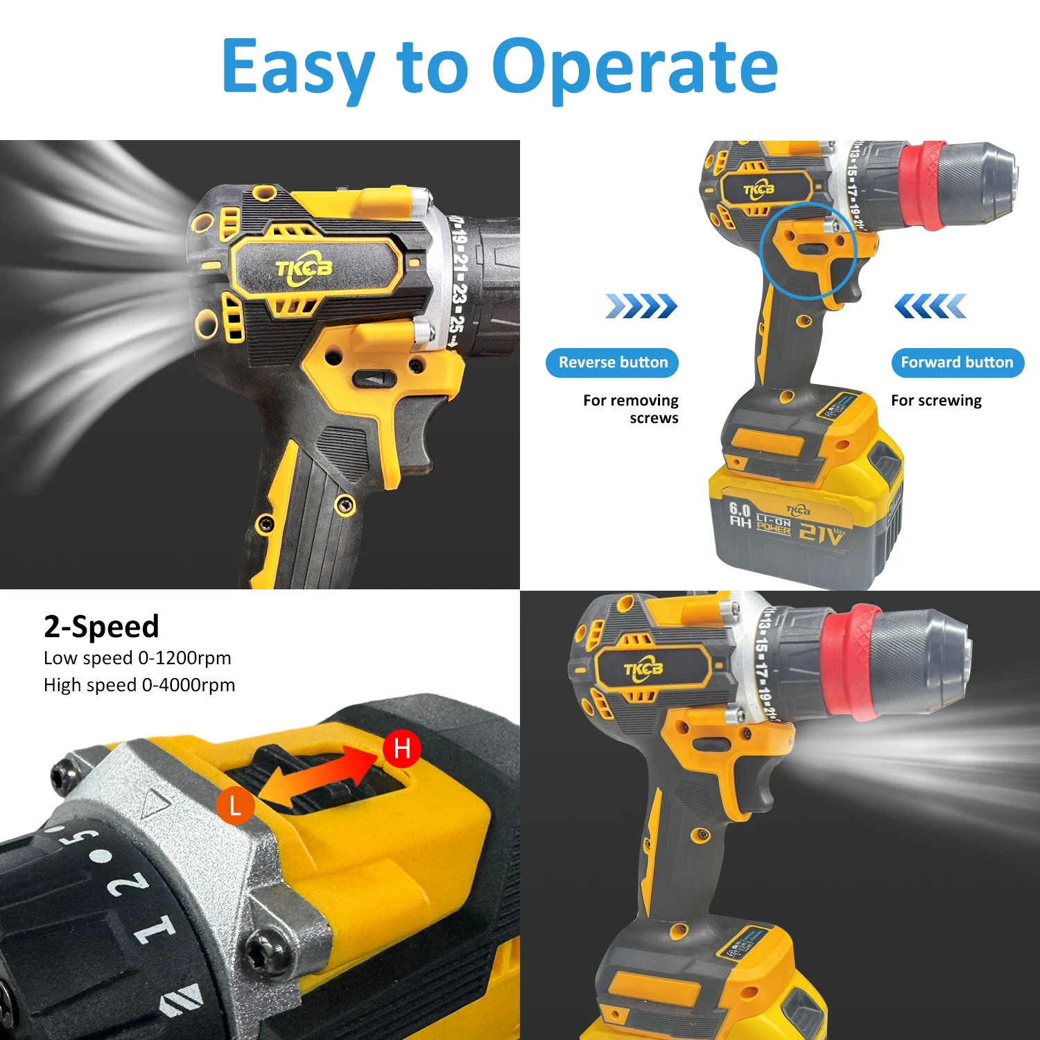 TKCB-18v 2in1 Lithium Drill Electric Screwdriver Multi-Function Power Tool 45nm Torque Brushless Motor Practical Screw Driver