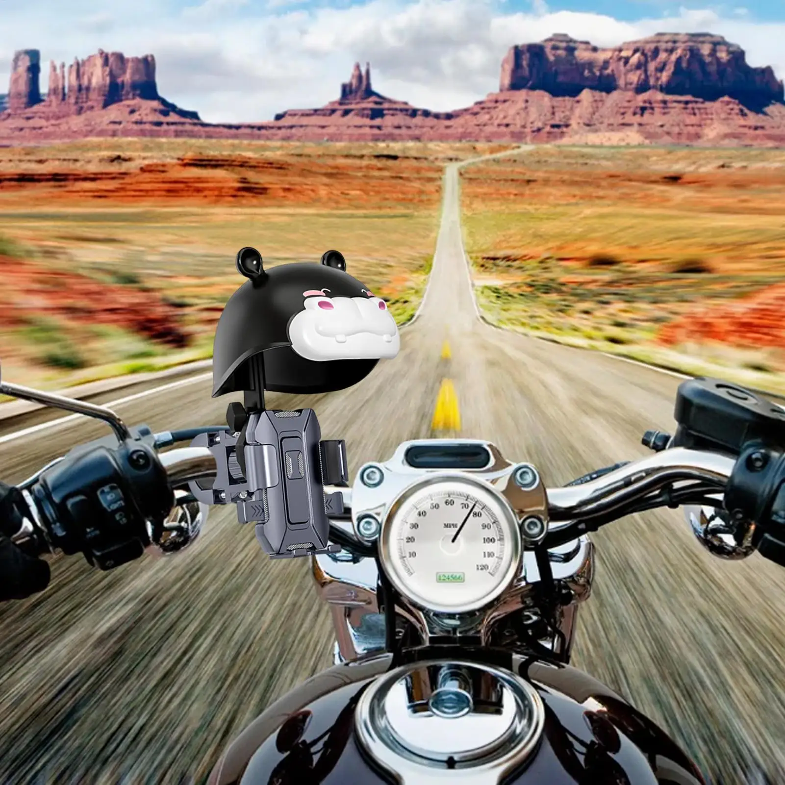 Motorcycle Phone Mount Cradle With Small Helmet Adjustable Motorbike Bar Cellphone Holder For Bike Motorbike Mountain Road