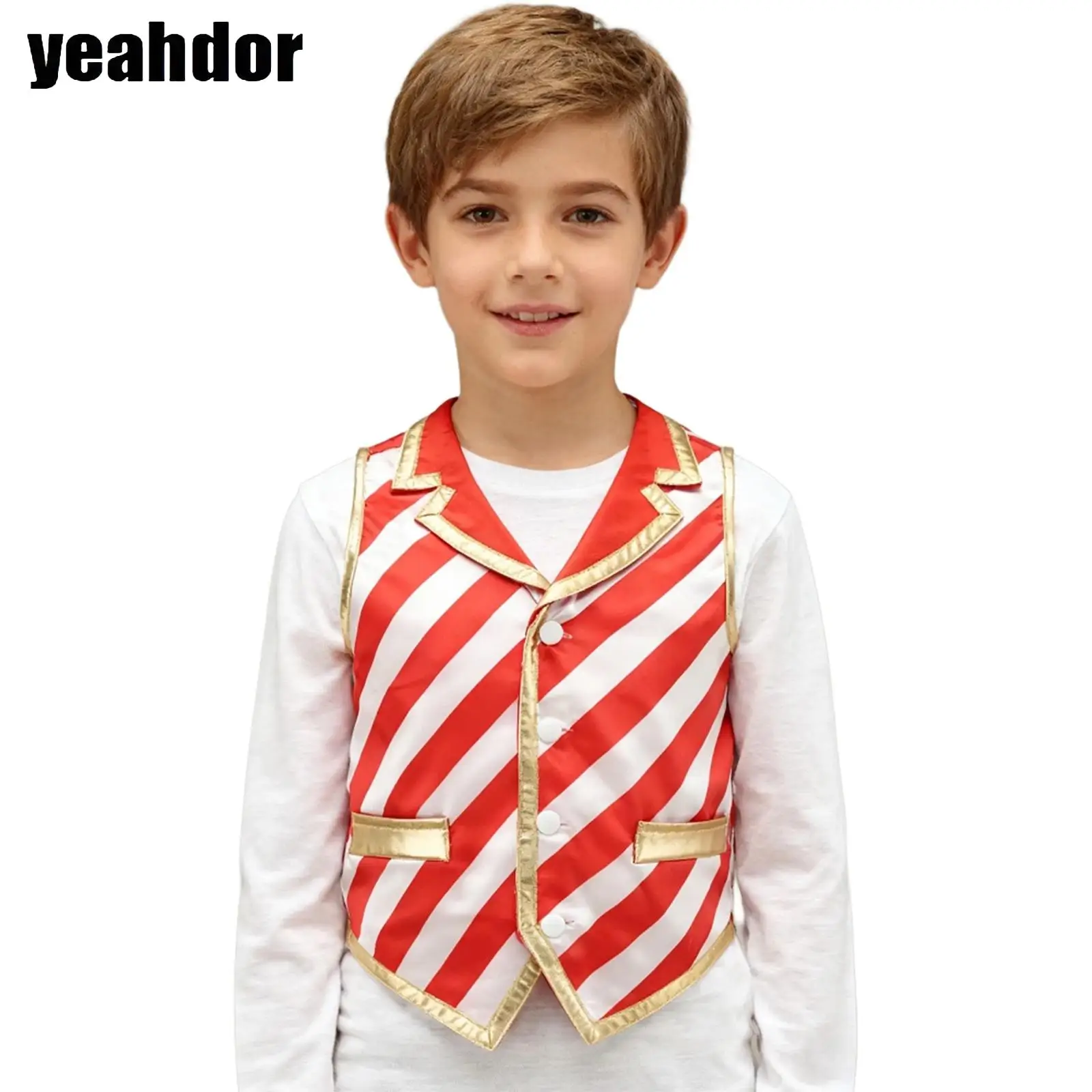 

Boys Christmas Vest Candy Cane Striped Sequin Santa Elf Vest Sleeveless Santa Claus Waistcoat Top Xmas Cosplay Party Jazz Dance