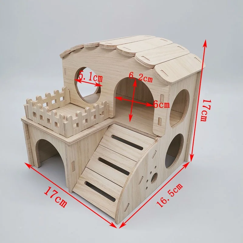 Hamster House Guinea Pig House Hide Wooden Hut Habitat with Doors and Window Multi Chamber Exploration Toy Cage Accessories