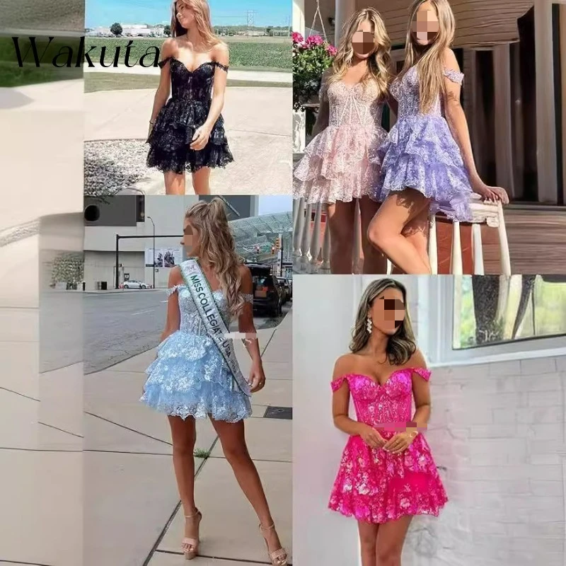 Wakuta Sexy Strapless Strapless Kanten Jurken Glitter Tule Reünie Gewaad Korset Gelaagde Formele Feest Vestidos De Fiesta فستان سهرة