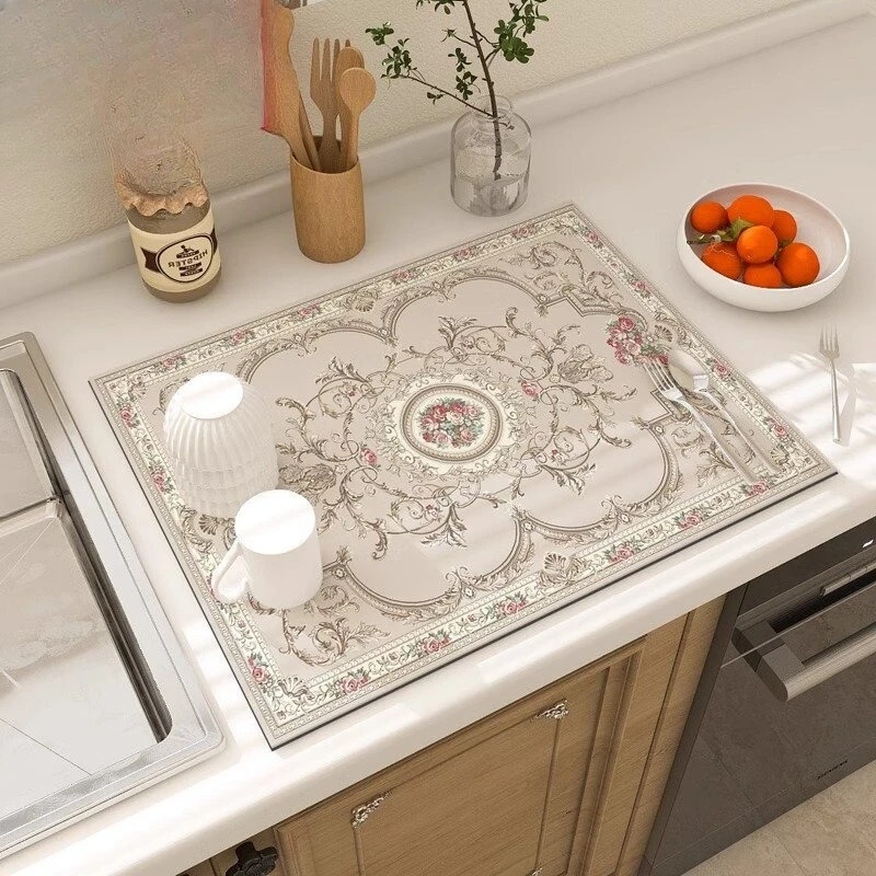 Belgian Drain Mat Kitchen Bowl Drying Pad Non Slip Wash Free Counter Water Absorbent Tableware Mat Home Kitchen Table Accessory.